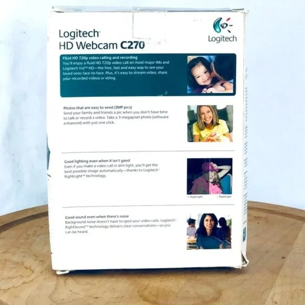 Logitech C270 HD Webcam w/Noise-Reducing Mics for Video Calls- UNTESTED